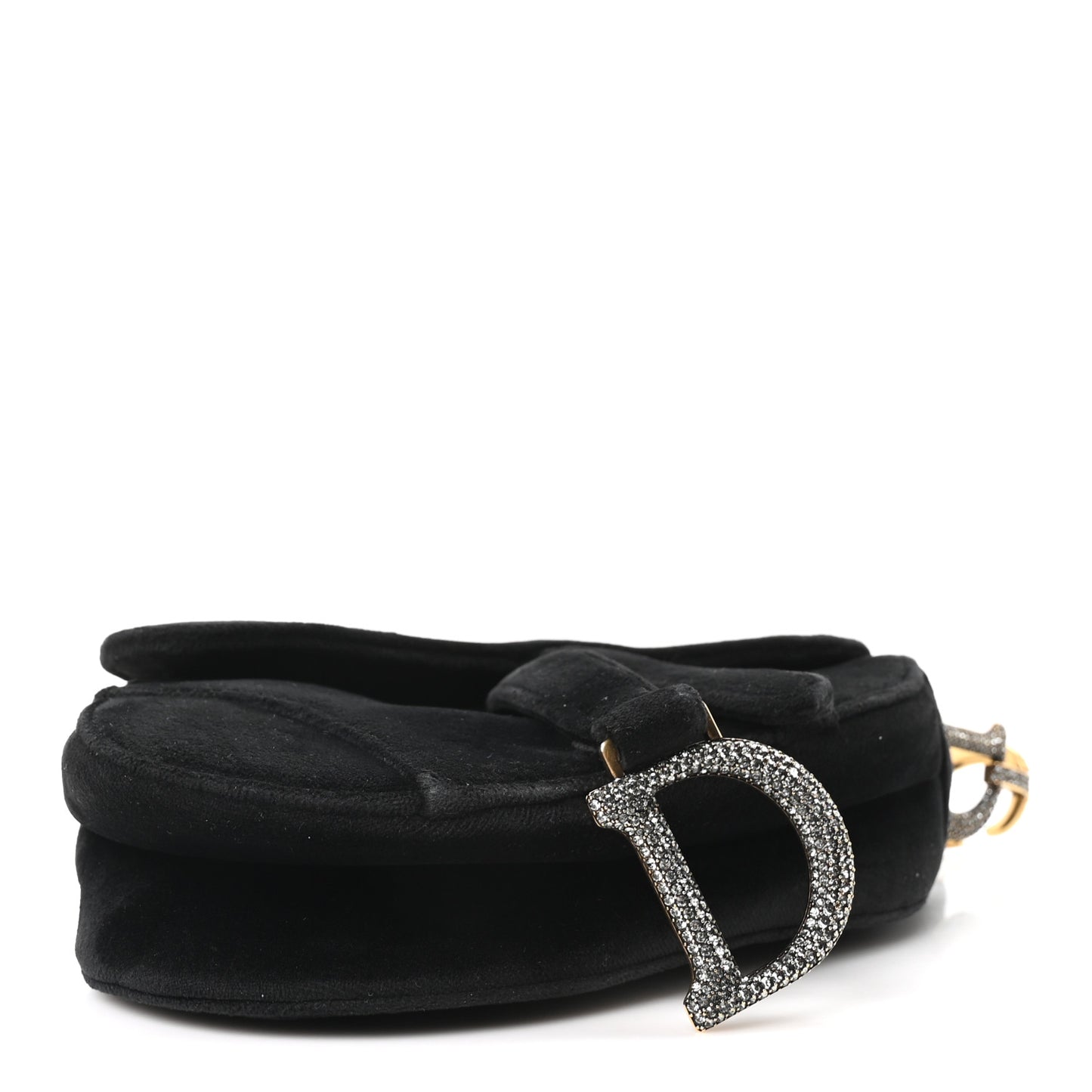 Velvet Crystal Mini Saddle Bag Black