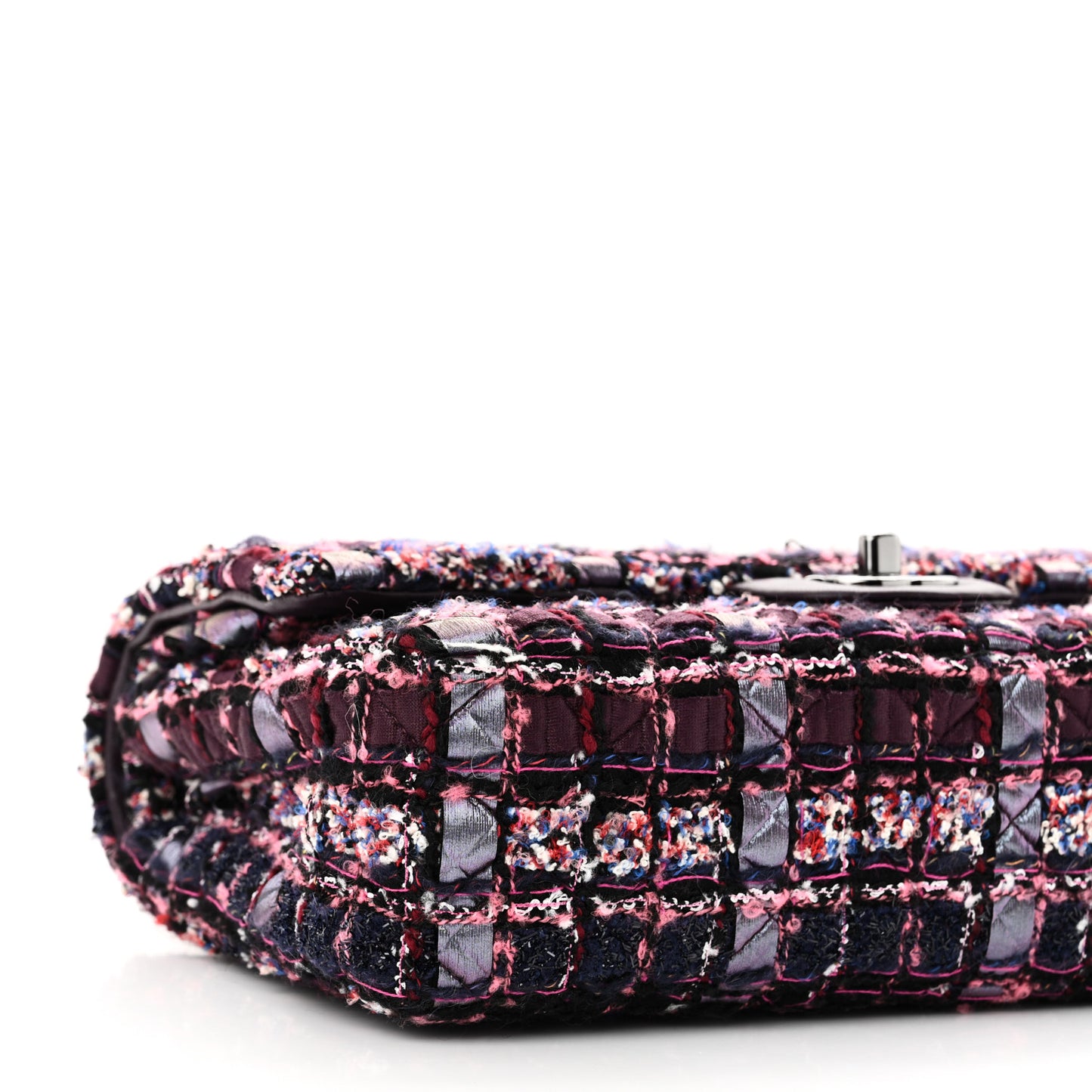 Tweed Quilted Medium Double Flap Dark Purple