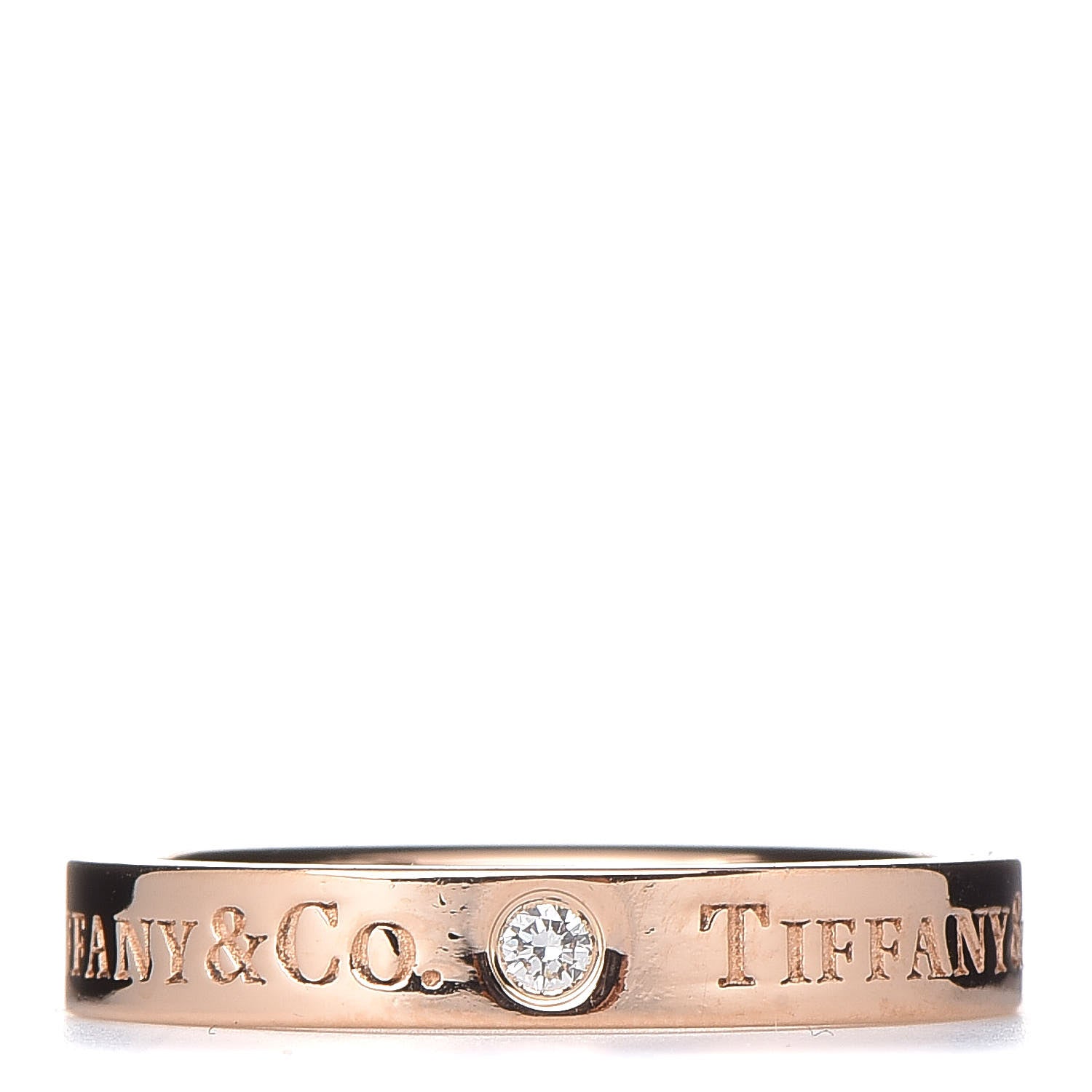 Tiffany 18K Rose Gold Diamond 3mm Logo Band Ring 48 4.25 1 of 4