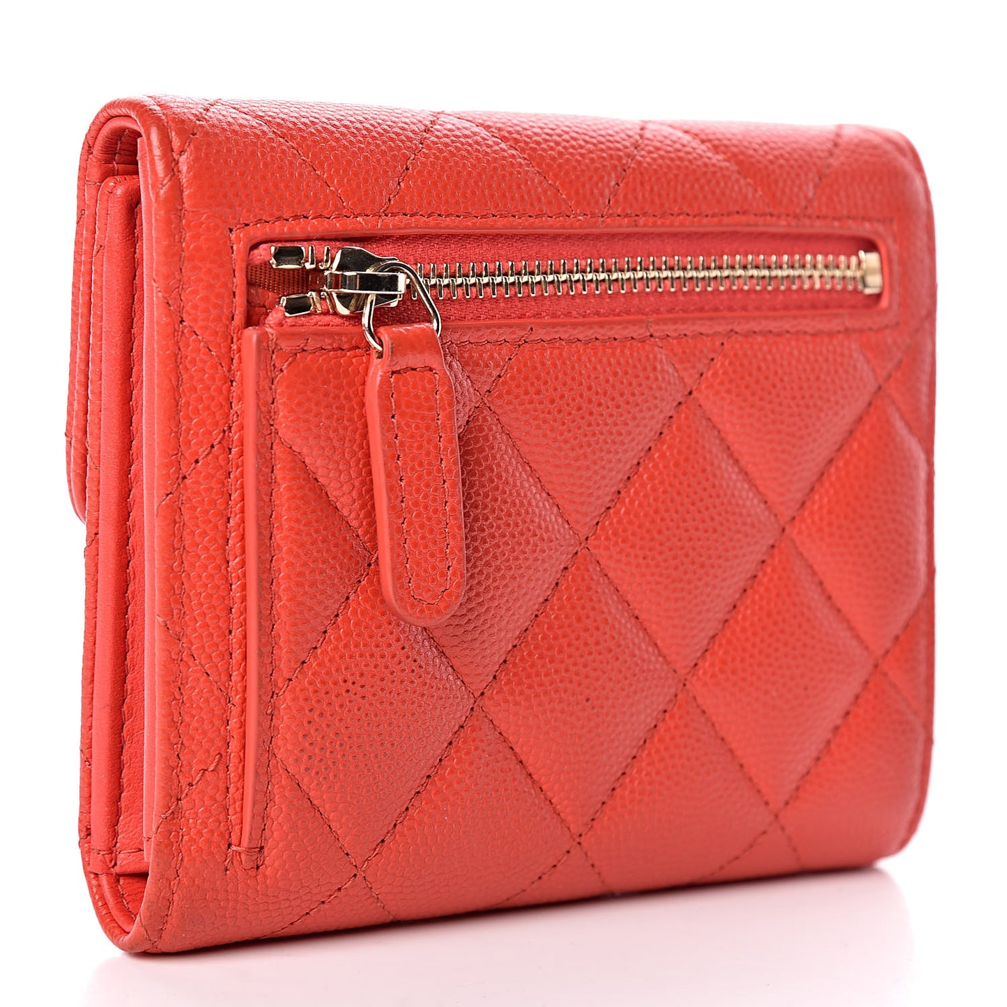 Caviar Quilted Compact Flap Wallet Red