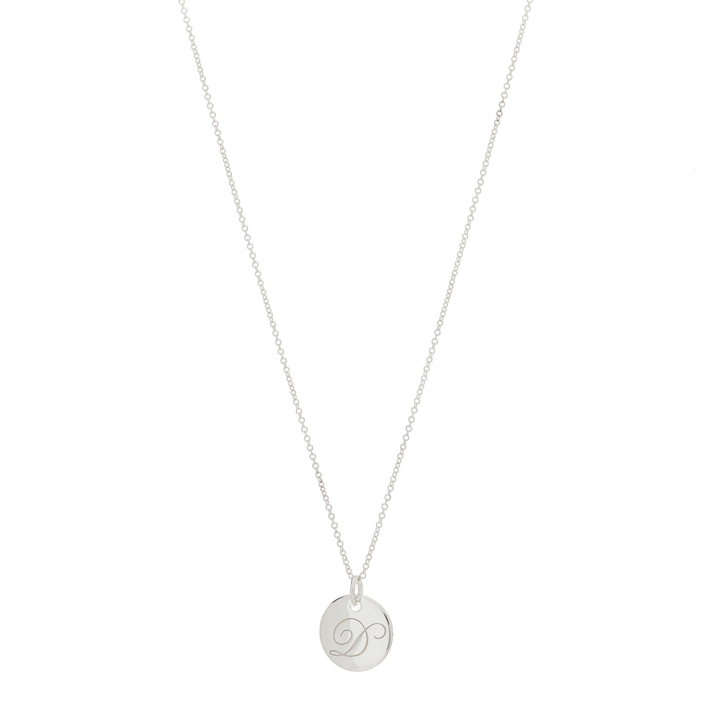 Sterling Silver Letter D Disc Pendant Necklace