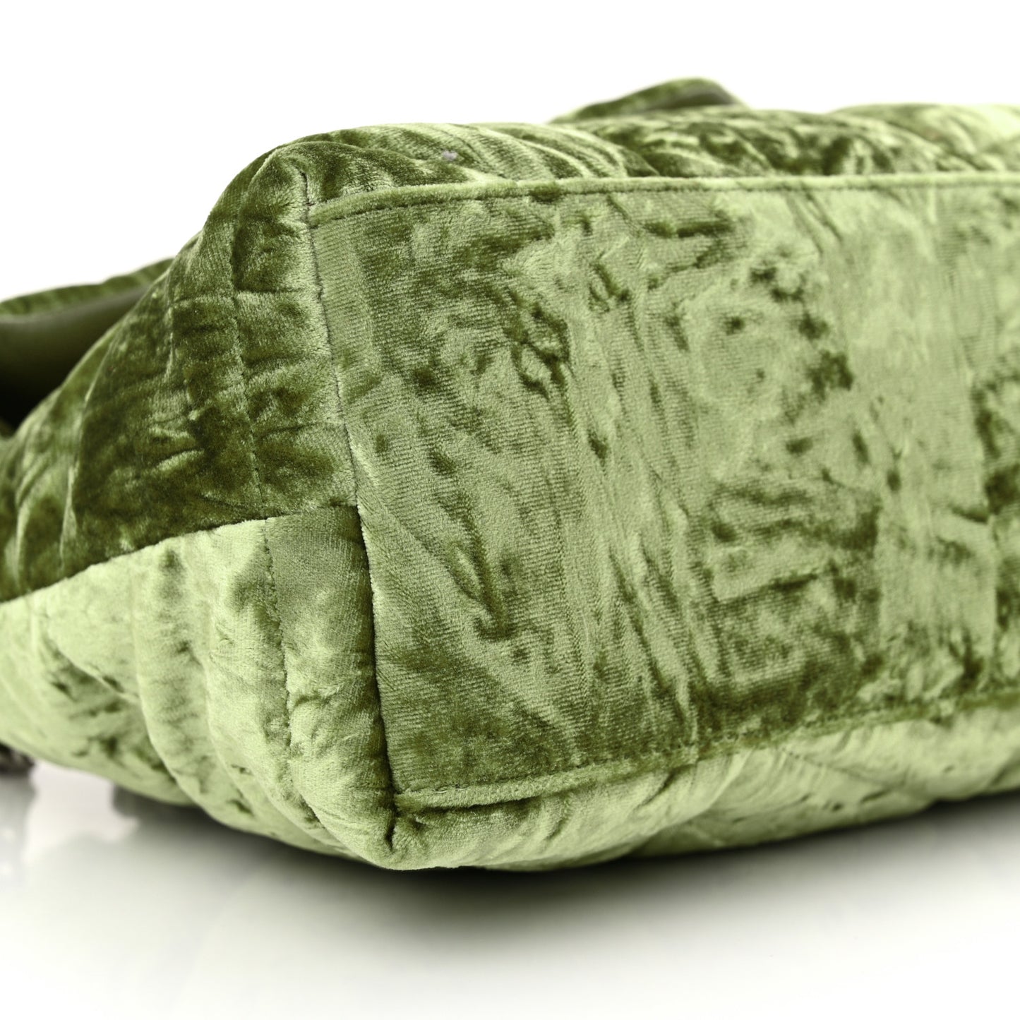 Crushed Velvet Quilted Small Loulou Puffer Monogram Chain Satchel Green