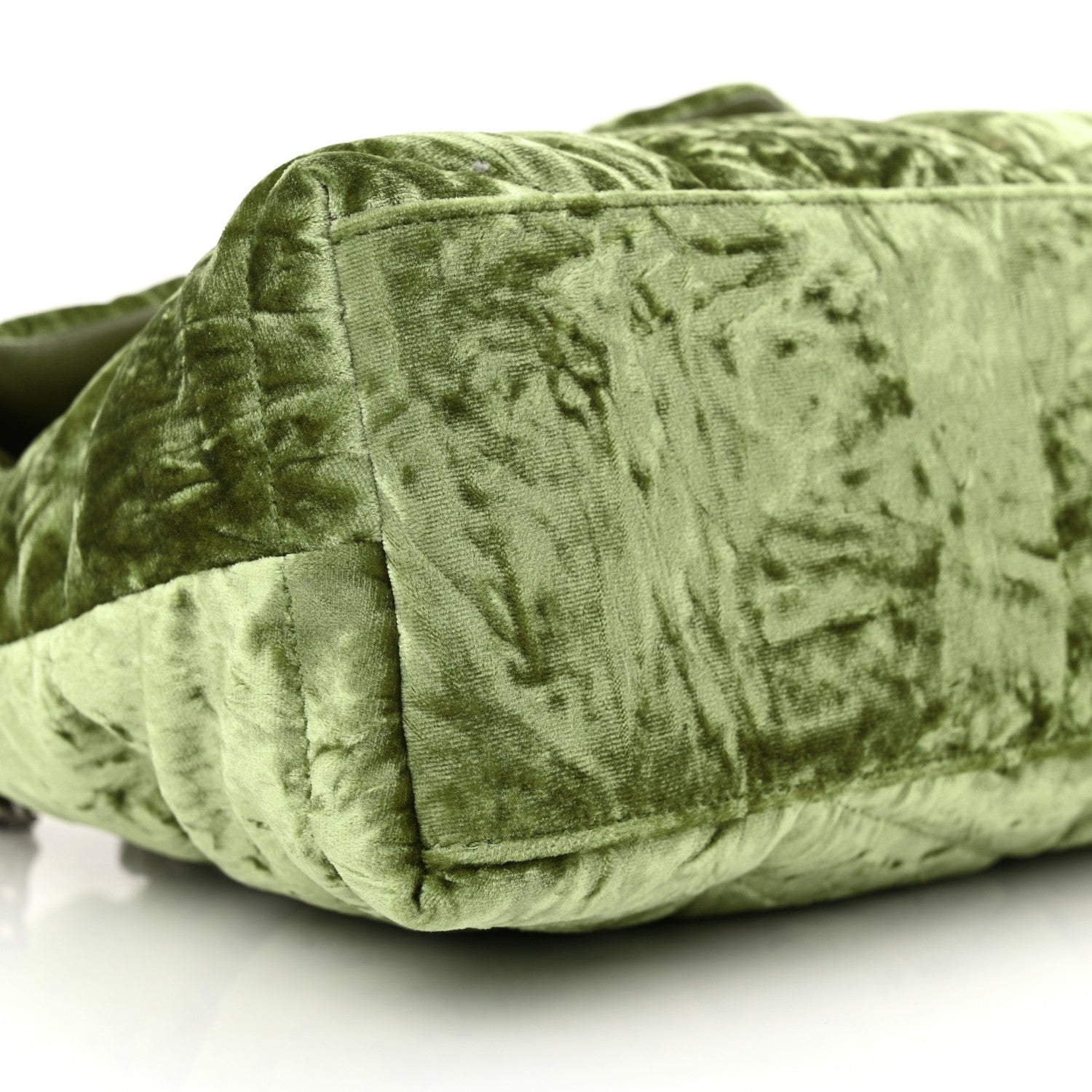 Saint Laurent Crushed Velvet Quilted Small Loulou Puffer Monogram Chain Satchel Green 9 of 11