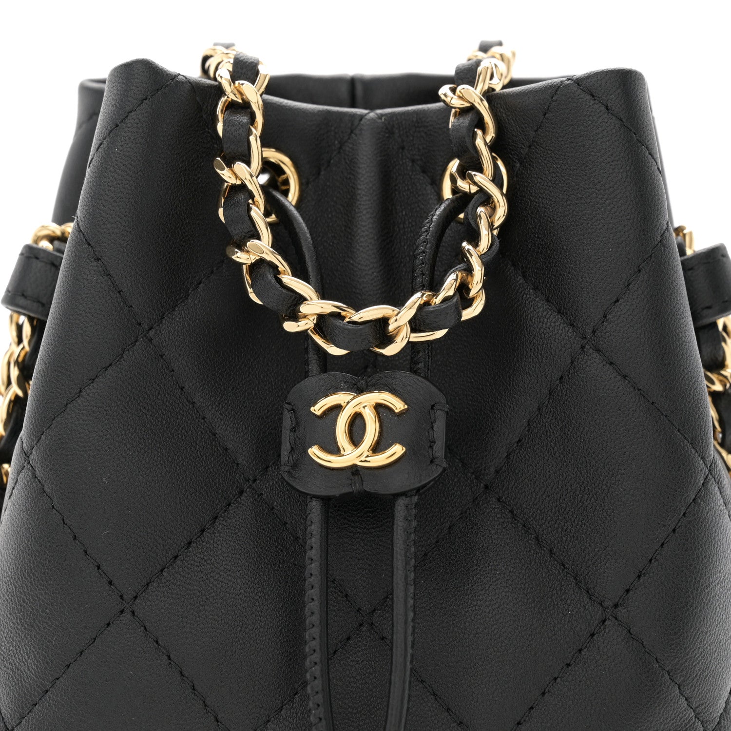 Chanel Metal Lambskin Quilted Small Chain Bucket Bag Black 9 of 12