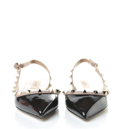 Valentino Garavani Patent Rockstud Slingback Flats 36 Black Poudre 2 of 9
