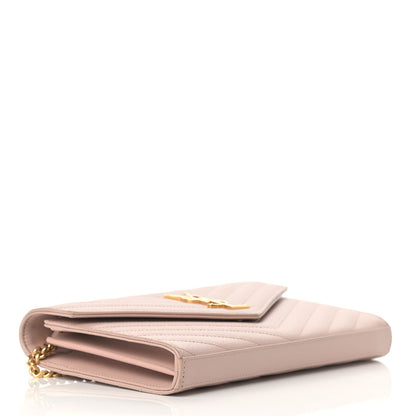 Saint Laurent Grain De Poudre Matelasse Chevron Monogram Chain Wallet Pale Pink 4 of 13