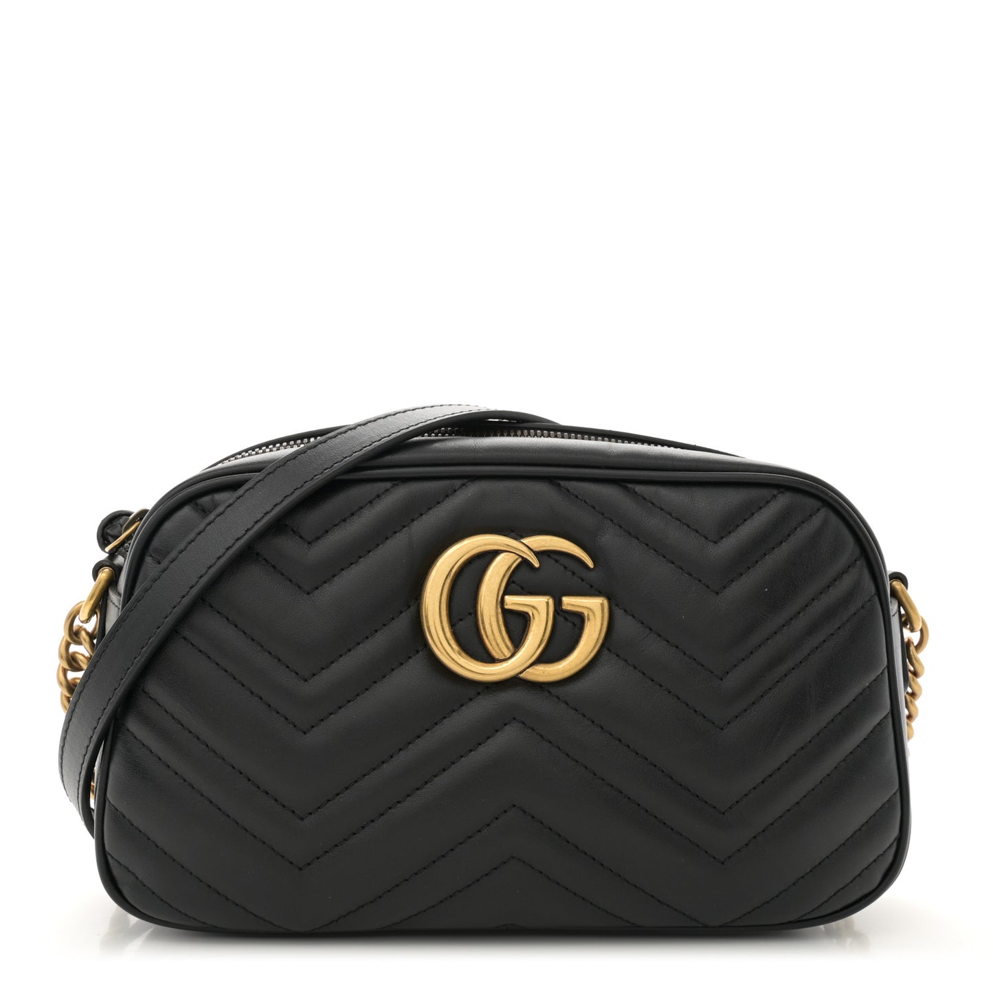 Calfskin Matelasse Small GG Marmont Chain Shoulder Bag Black