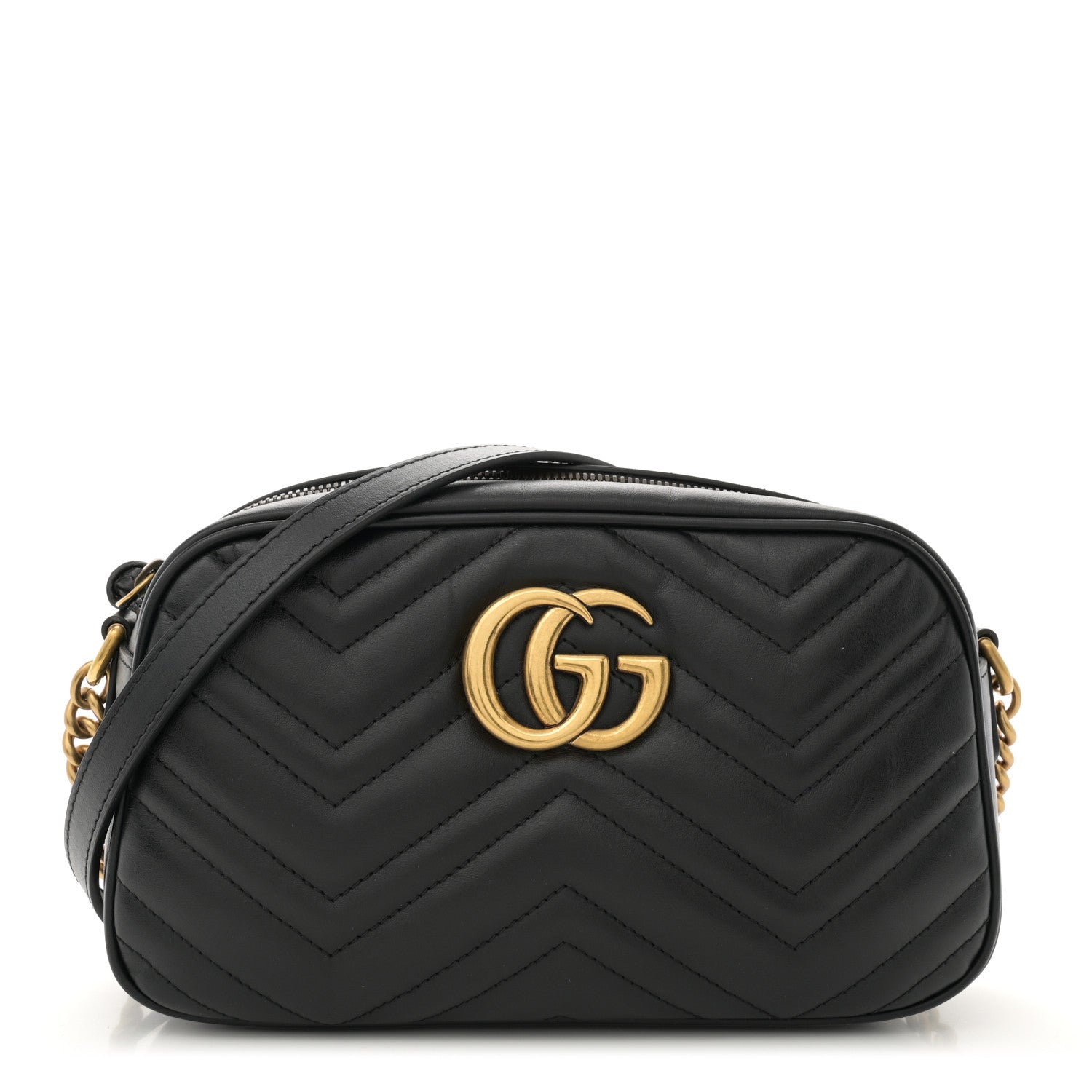 Gucci Calfskin Matelasse Small GG Marmont Chain Shoulder Bag Black 1 of 13