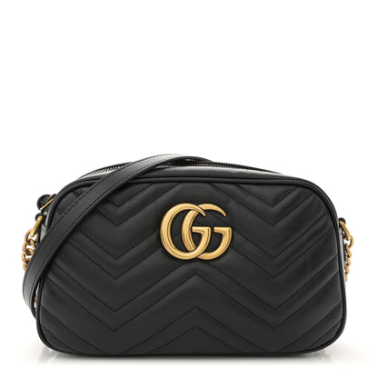 Gucci Calfskin Matelasse Small GG Marmont Chain Shoulder Bag Black 1 of 13