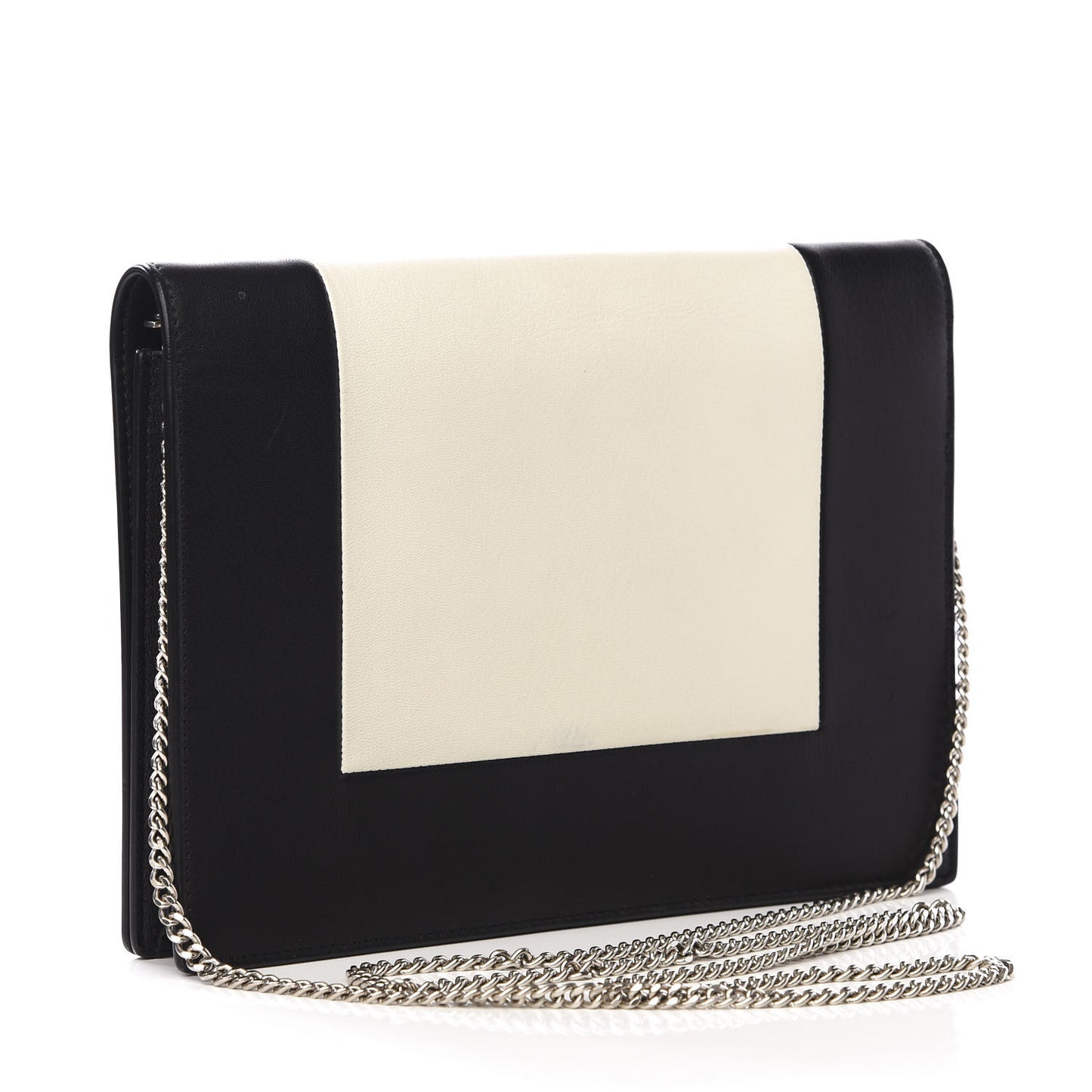 Smooth Lambskin Frame Evening Chain Clutch Black White