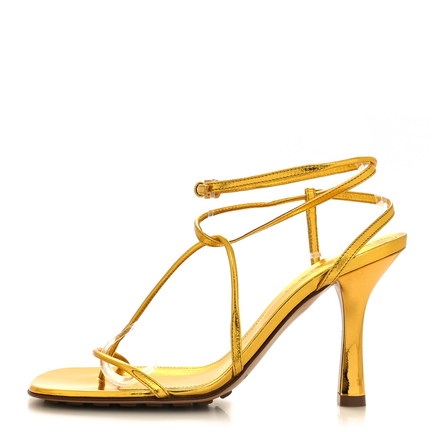 Laminated Calfskin The Line 90mm Sandals 36 Gold