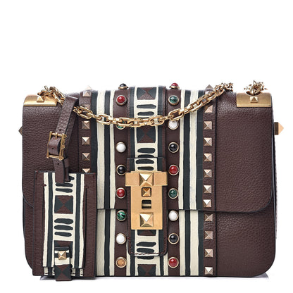 Valentino Garavani Grained Calfskin Tribal B-Rockstud Rolling Flap Cacao 1 of 12
