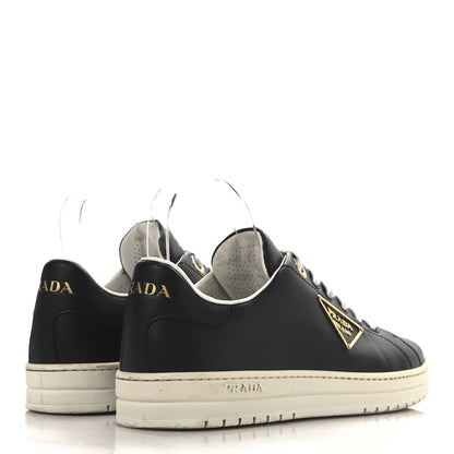 Prada Vitello Soft Triangle Womens Edge Low Top 30mm Sneakers 40 Black White 5 of 11