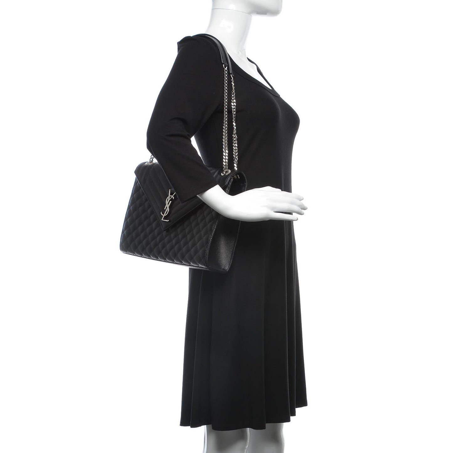 Grain De Poudre Textured Mixed Matelasse Large Triquilt Monogram Satchel Black
