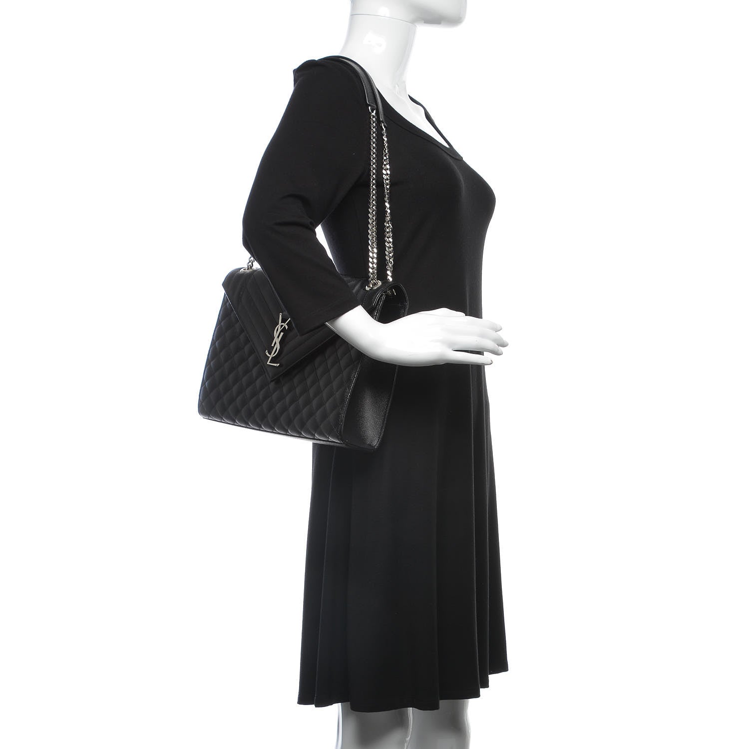 Saint Laurent Grain De Poudre Textured Mixed Matelasse Large Triquilt Monogram Satchel Black 2 of 8