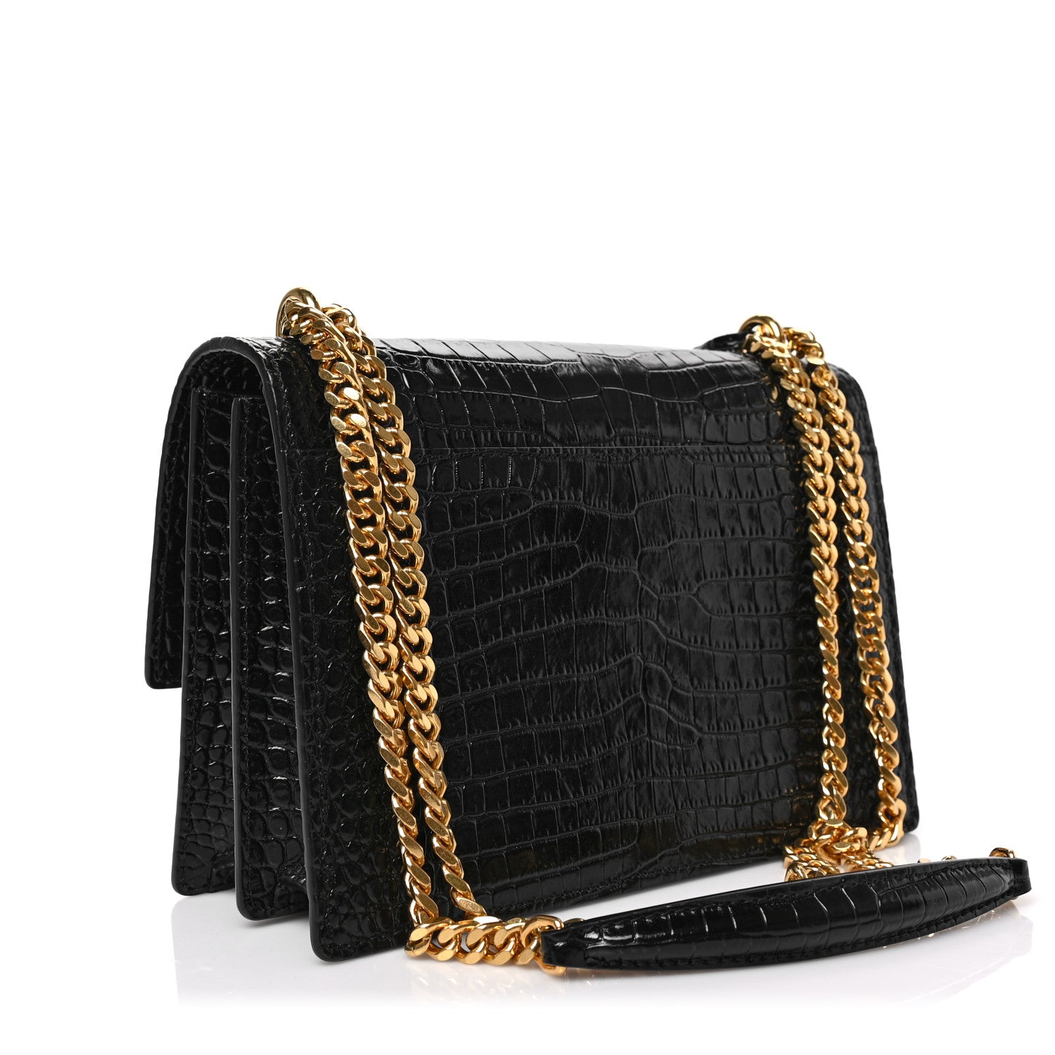 Saint Laurent Calfskin Crocodile Embossed Medium Monogram Sunset Black 2 of 7