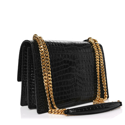 Saint Laurent Calfskin Crocodile Embossed Medium Monogram Sunset Black 2 of 7
