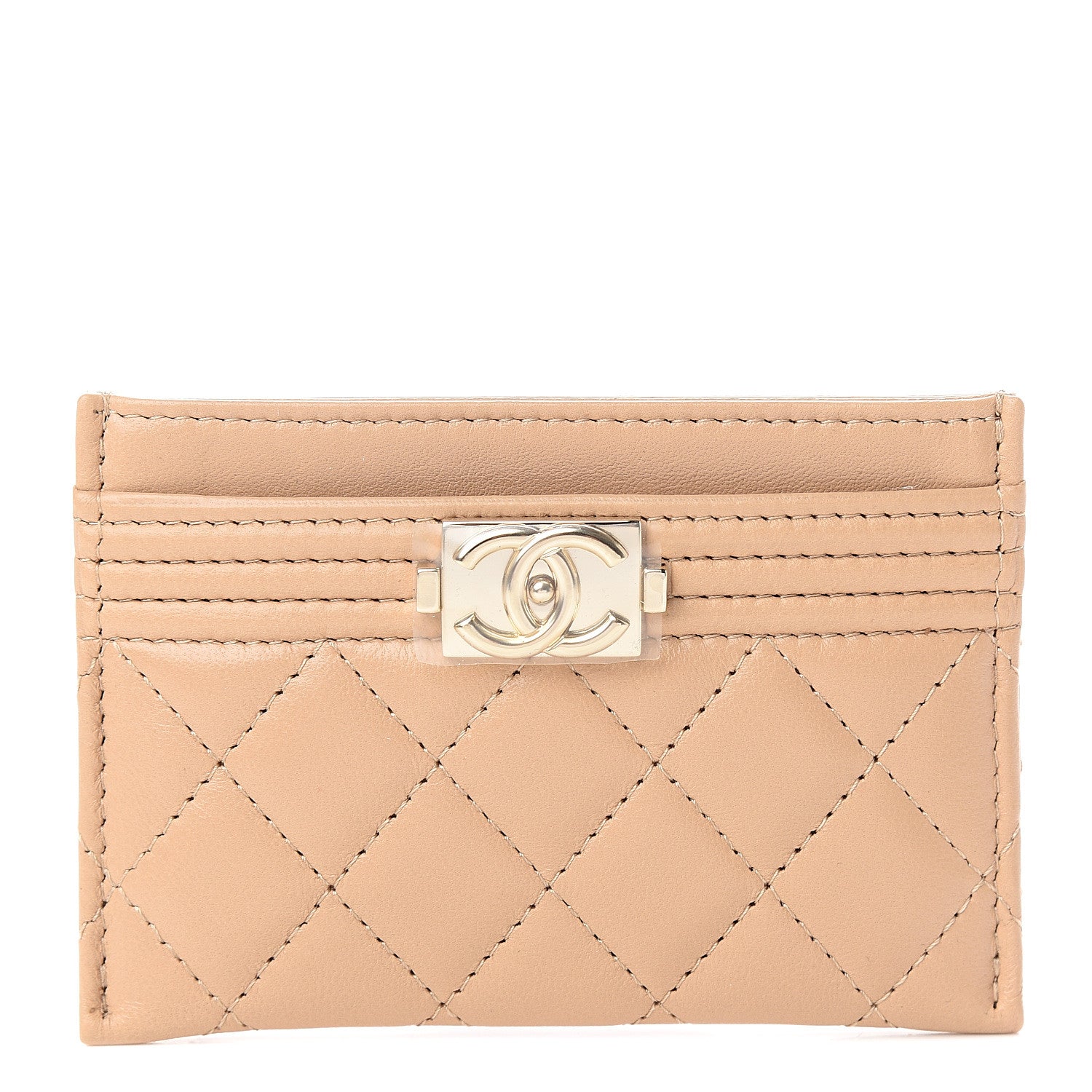 Chanel Lambskin Quilted Boy Card Holder Beige 1 of 8