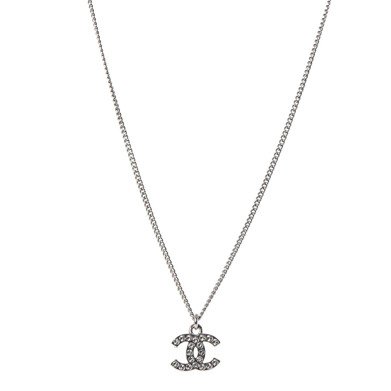 Chanel Crystal Timeless CC Necklace Silver 1 of 6