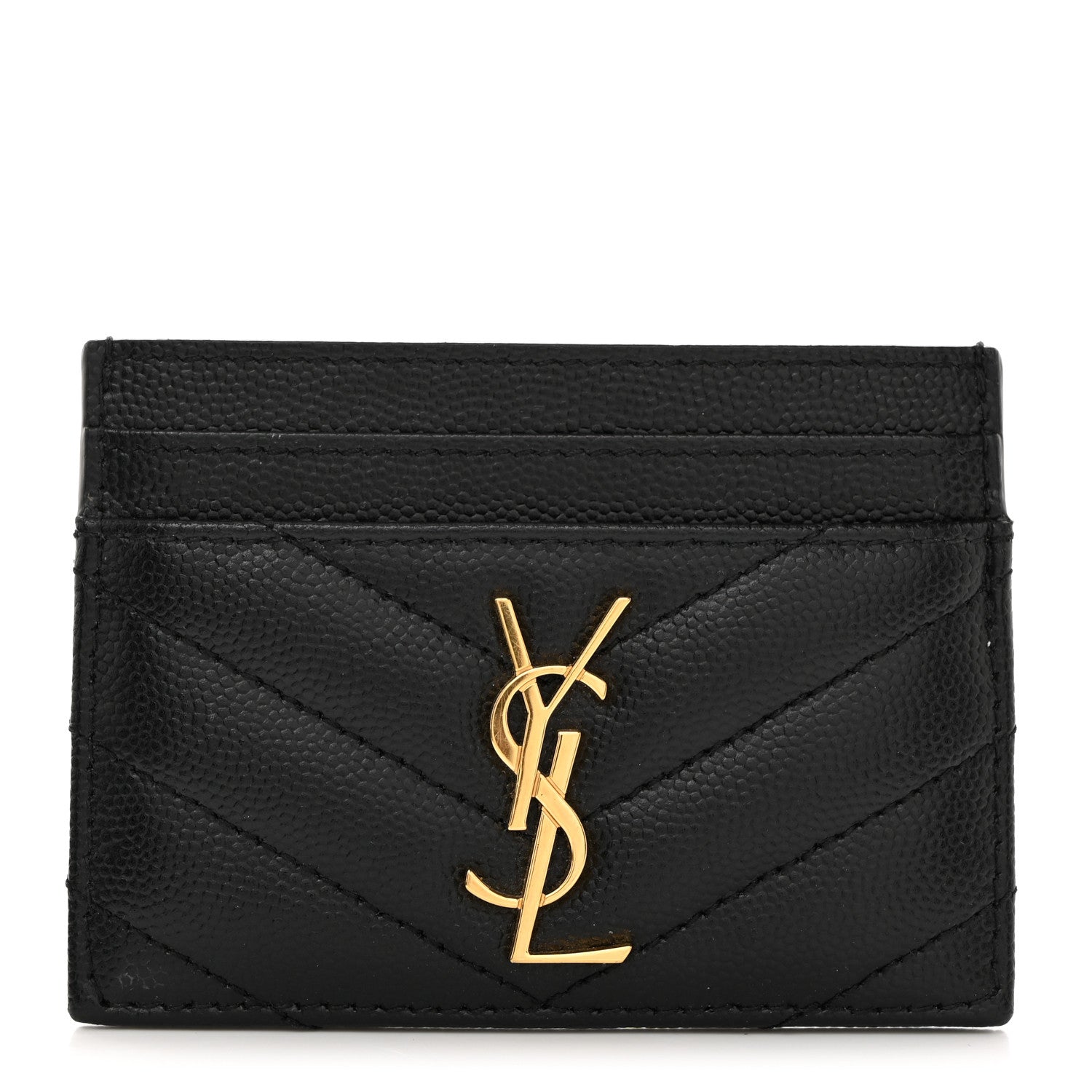 Saint Laurent Grain De Poudre Matelasse Chevron Monogram Credit Card Case Black 1 of 8