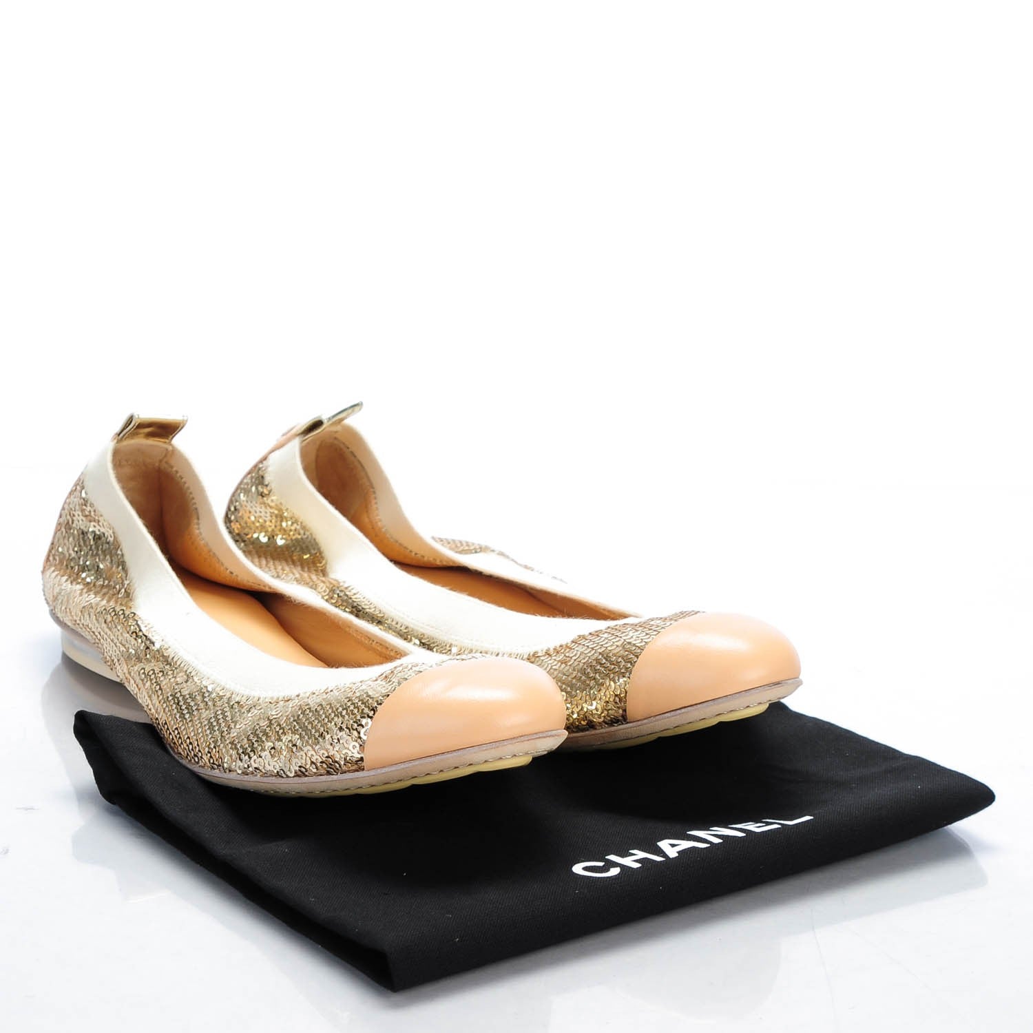 Chanel Sequin Lambskin Cap Toe Ballerina Flats 38 Gold 8 of 9