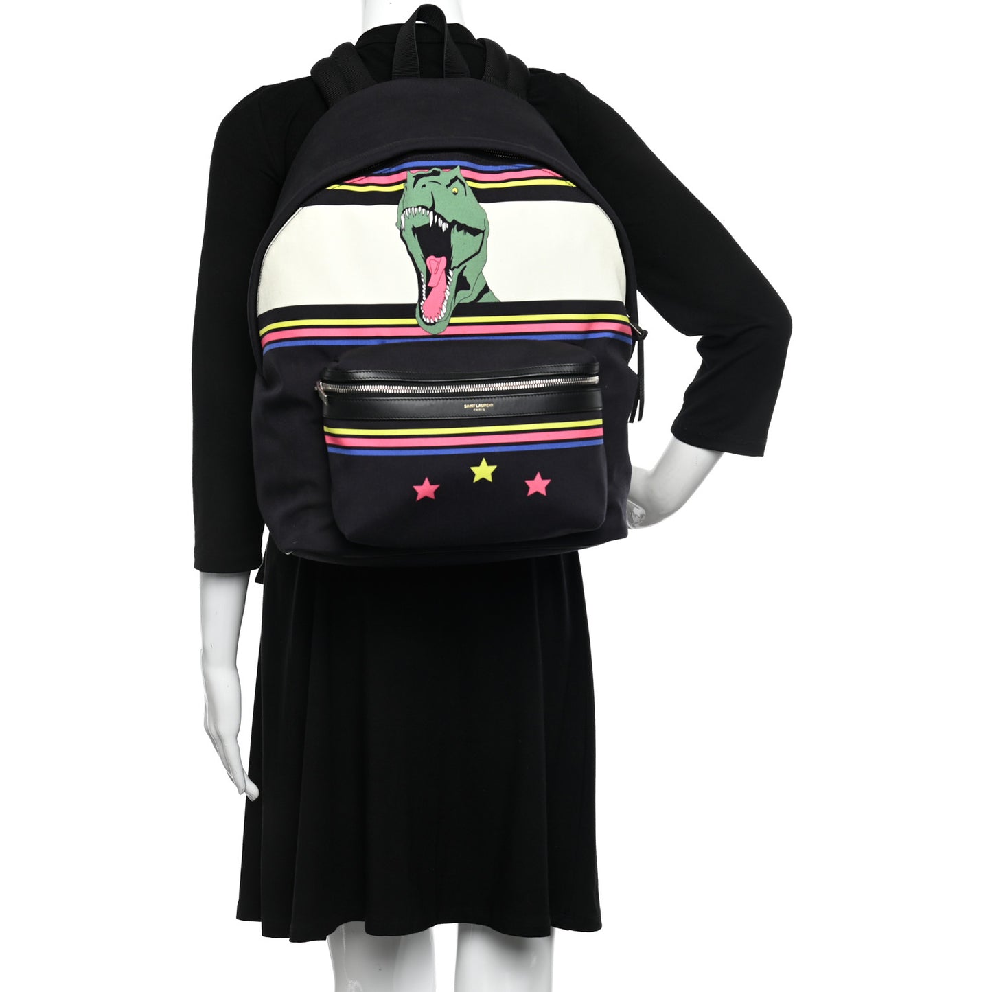 Nylon Twill Dinosaur Print City Backpack Black Multicolor