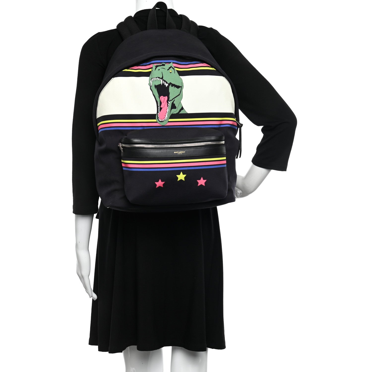 Saint Laurent Nylon Twill Dinosaur Print City Backpack Black Multicolor 2 of 14