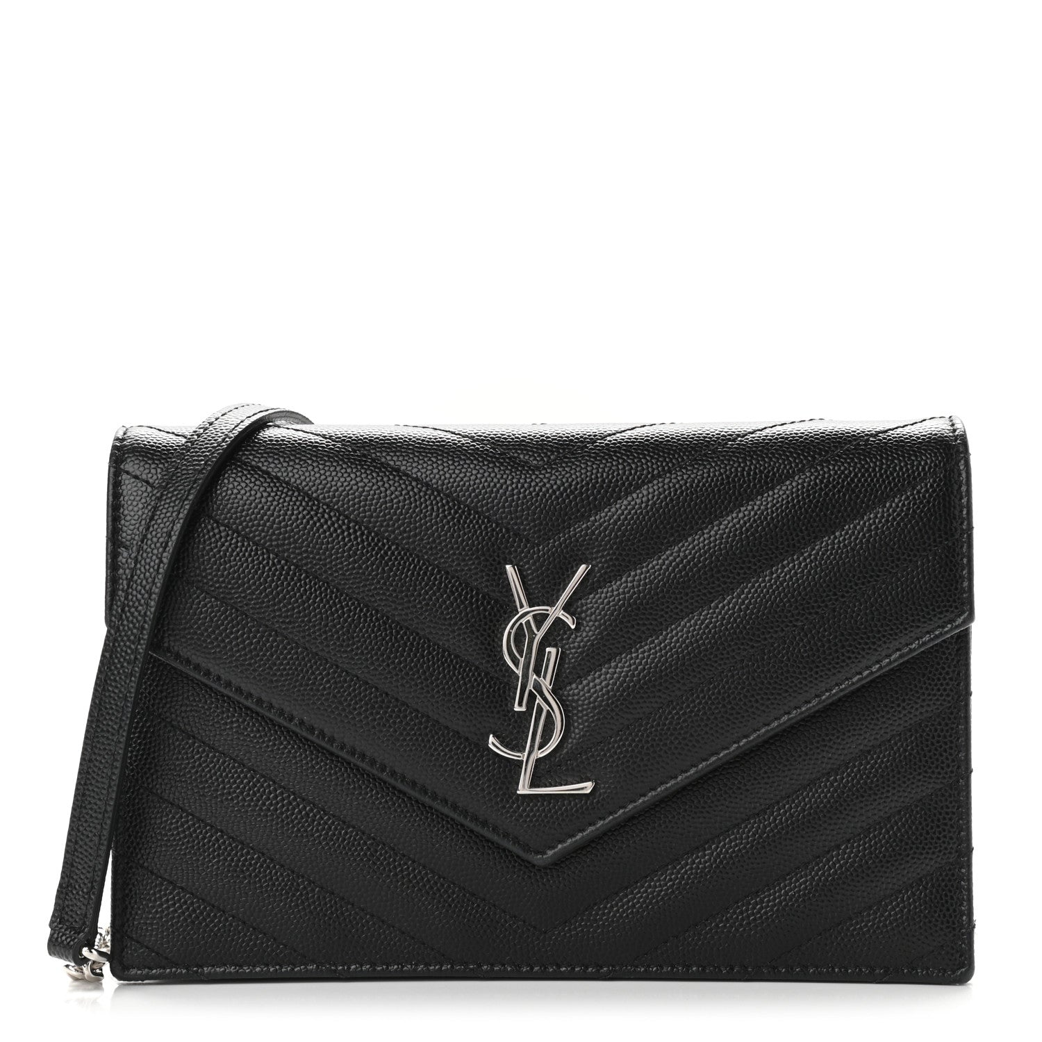 Saint Laurent Grain De Poudre Matelasse Chevron Monogram Envelope Chain Wallet Black 1 of 8