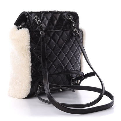 Chanel Glazed Calfskin Shearling Quilted Small Mountain Backpack Black Ivory 2 of 9