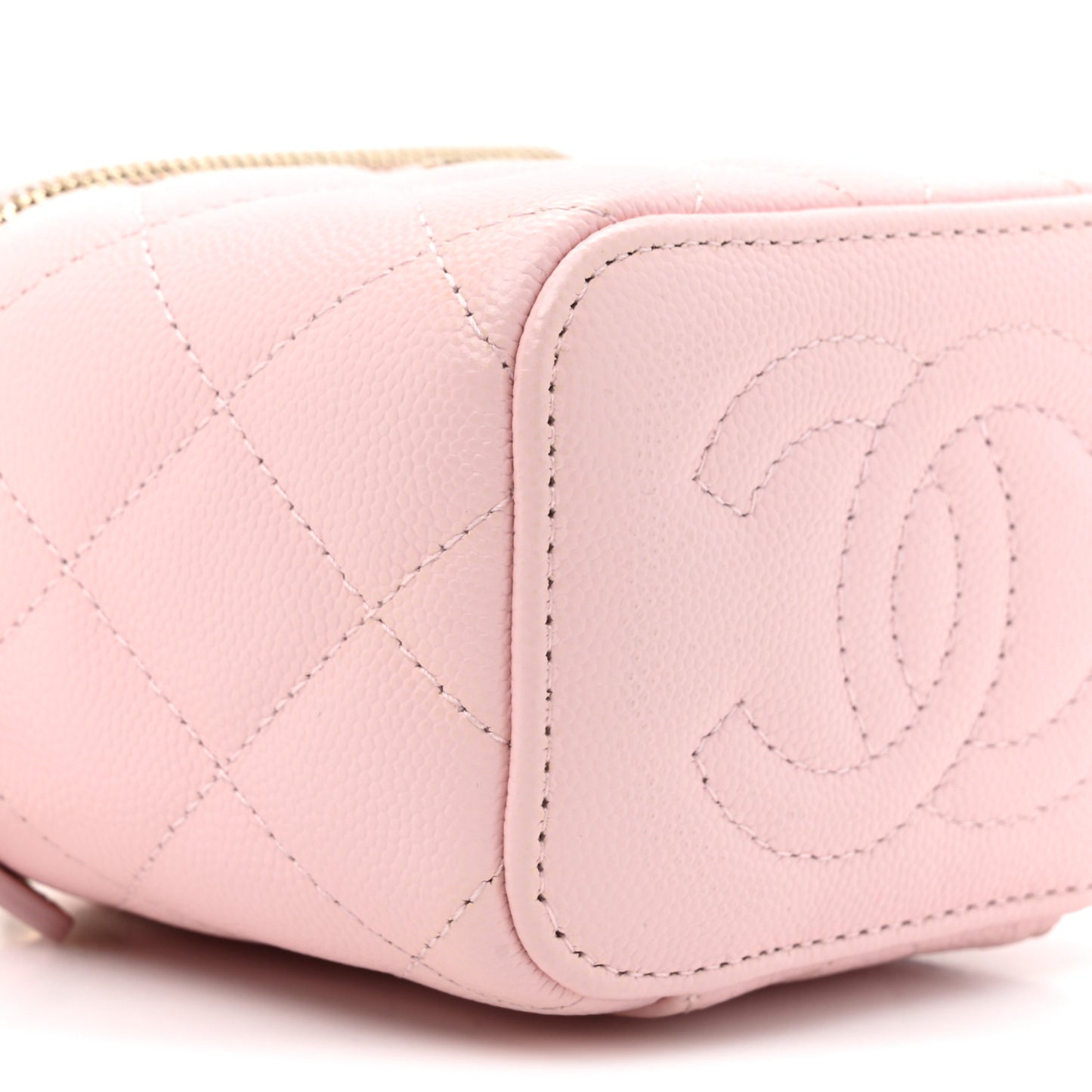 Caviar Quilted Mini Vanity Case With Chain Light Pink