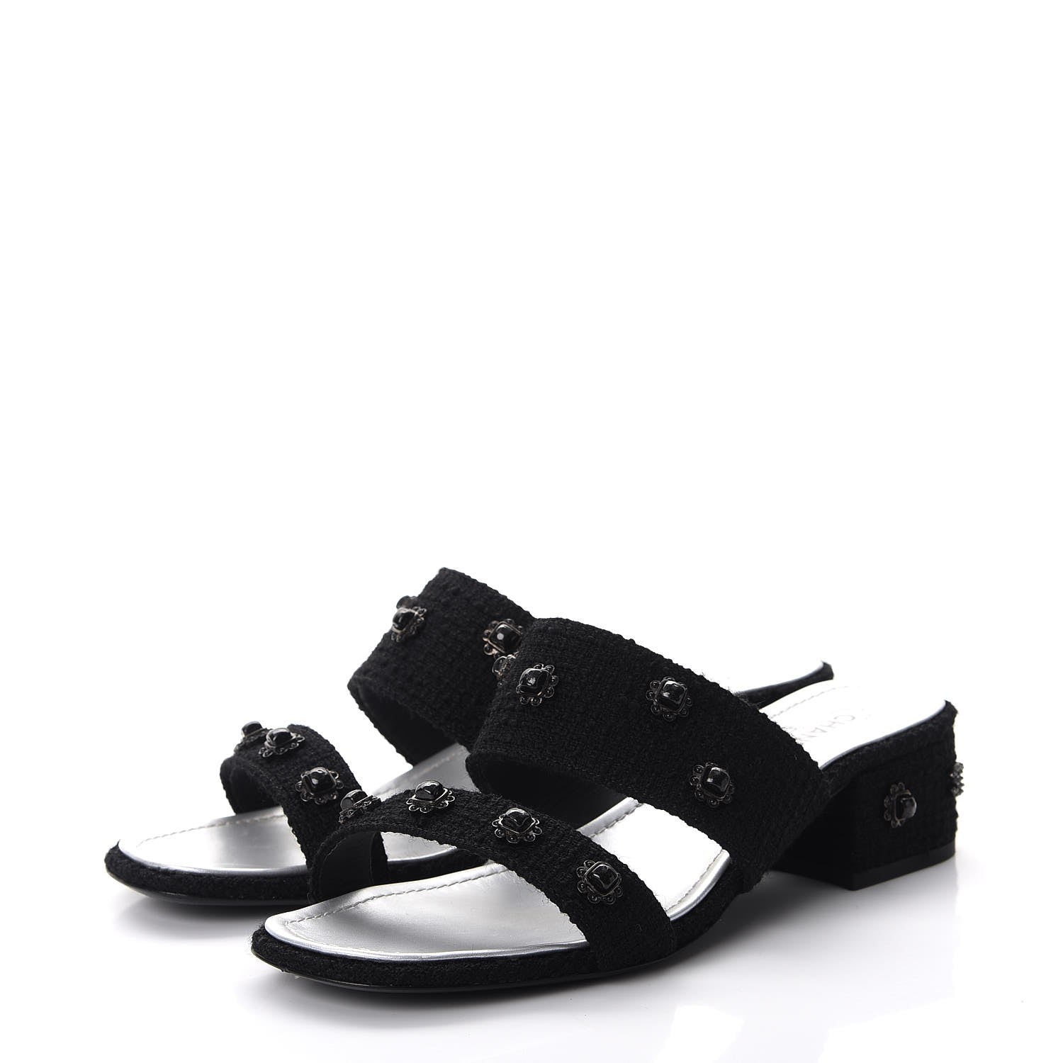 Chanel Tweed Gripoix Embellished Slides 38 Black 3 of 12