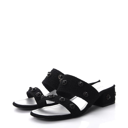Chanel Tweed Gripoix Embellished Slides 38 Black 3 of 12
