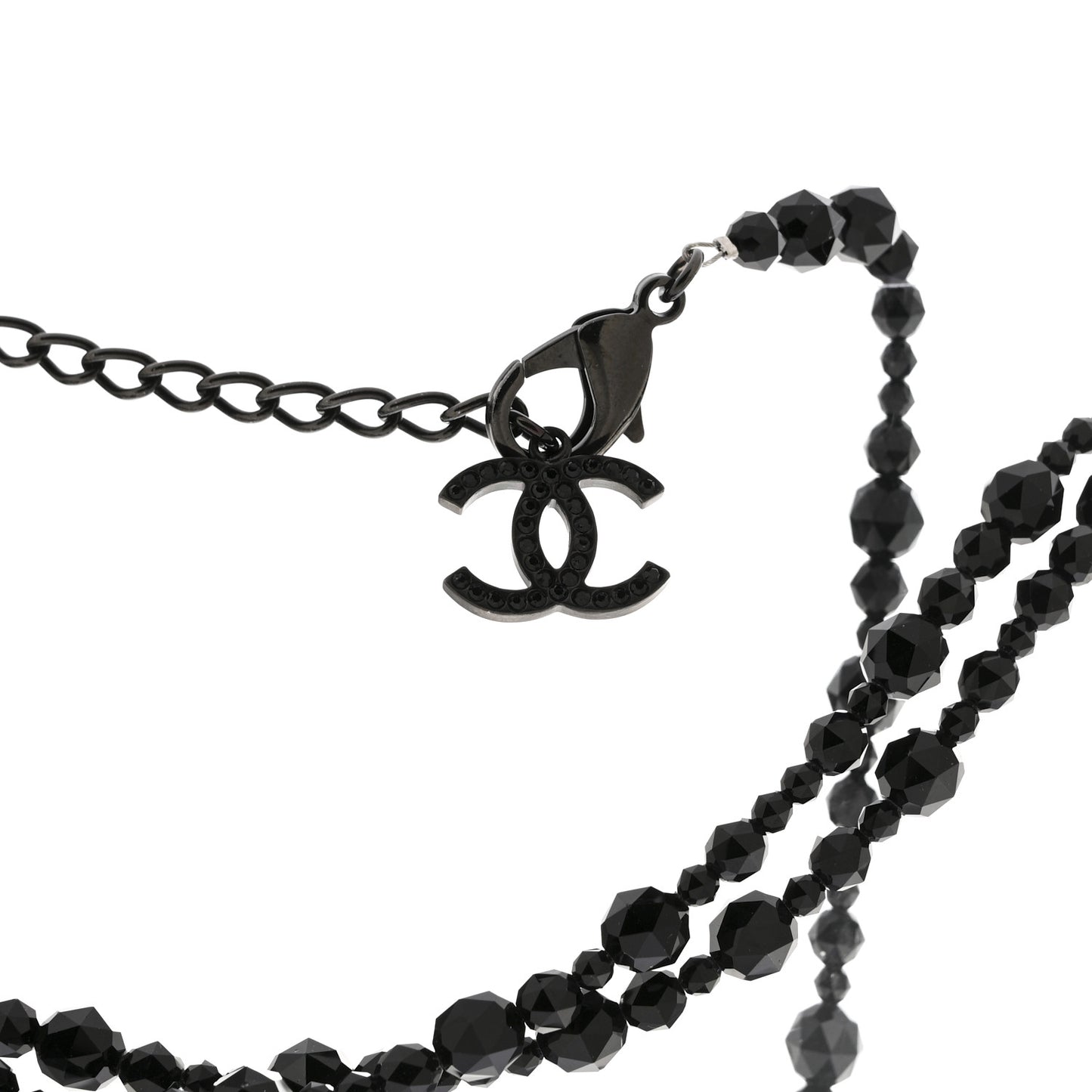 Crystal Beaded CC Bow Multi Strand Necklace Black