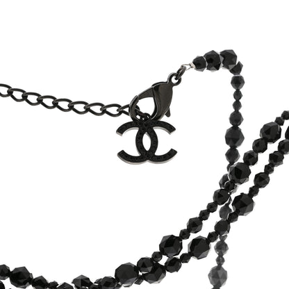 Chanel Crystal Beaded CC Bow Multi Strand Necklace Black 5 of 7