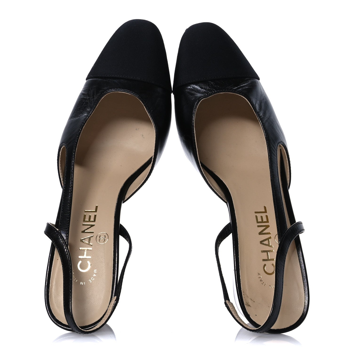 Chanel Lambskin Grosgrain Cap Toe CC Slingback Pumps 38 Black 2 of 10