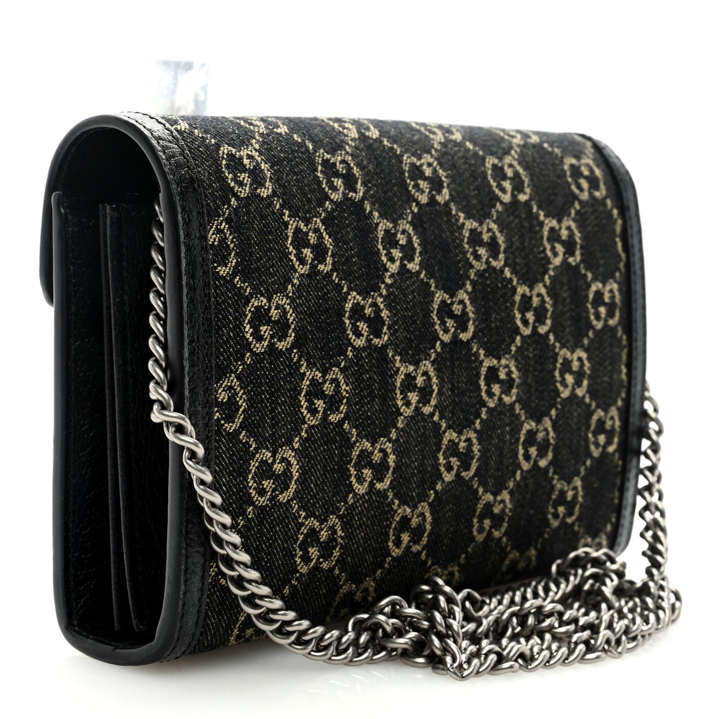 Jacquard Black Denim GG Monogram Mini Dionysus Chain Wallet Black Ivory