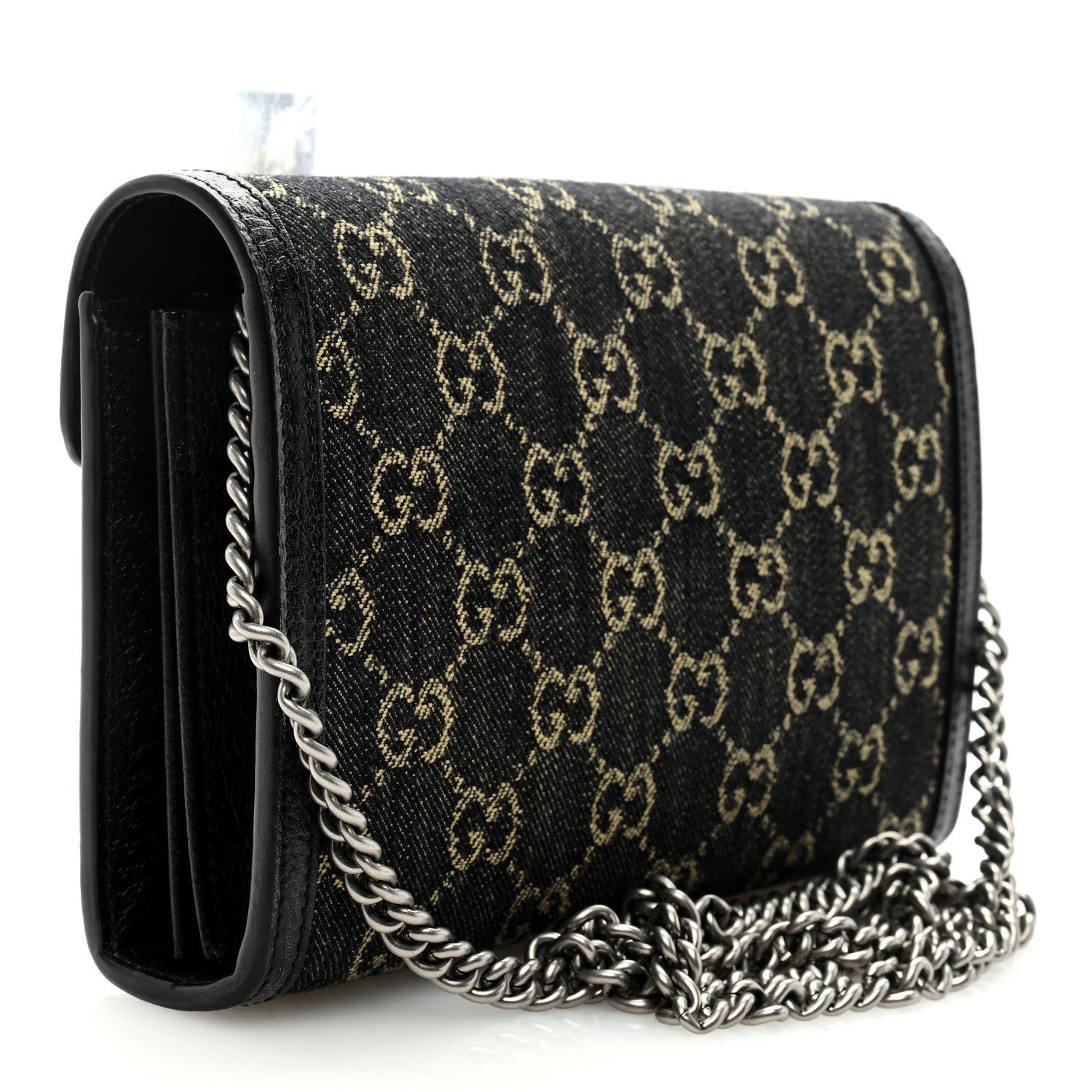 Gucci Jacquard Black Denim GG Monogram Mini Dionysus Chain Wallet Black Ivory 3 of 8