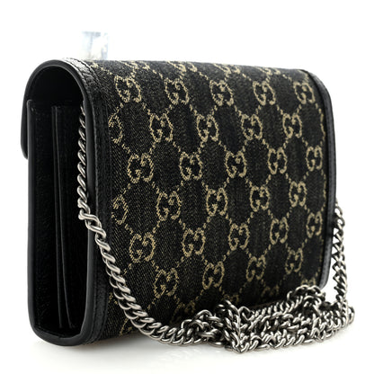 Gucci Jacquard Black Denim GG Monogram Mini Dionysus Chain Wallet Black Ivory 3 of 8