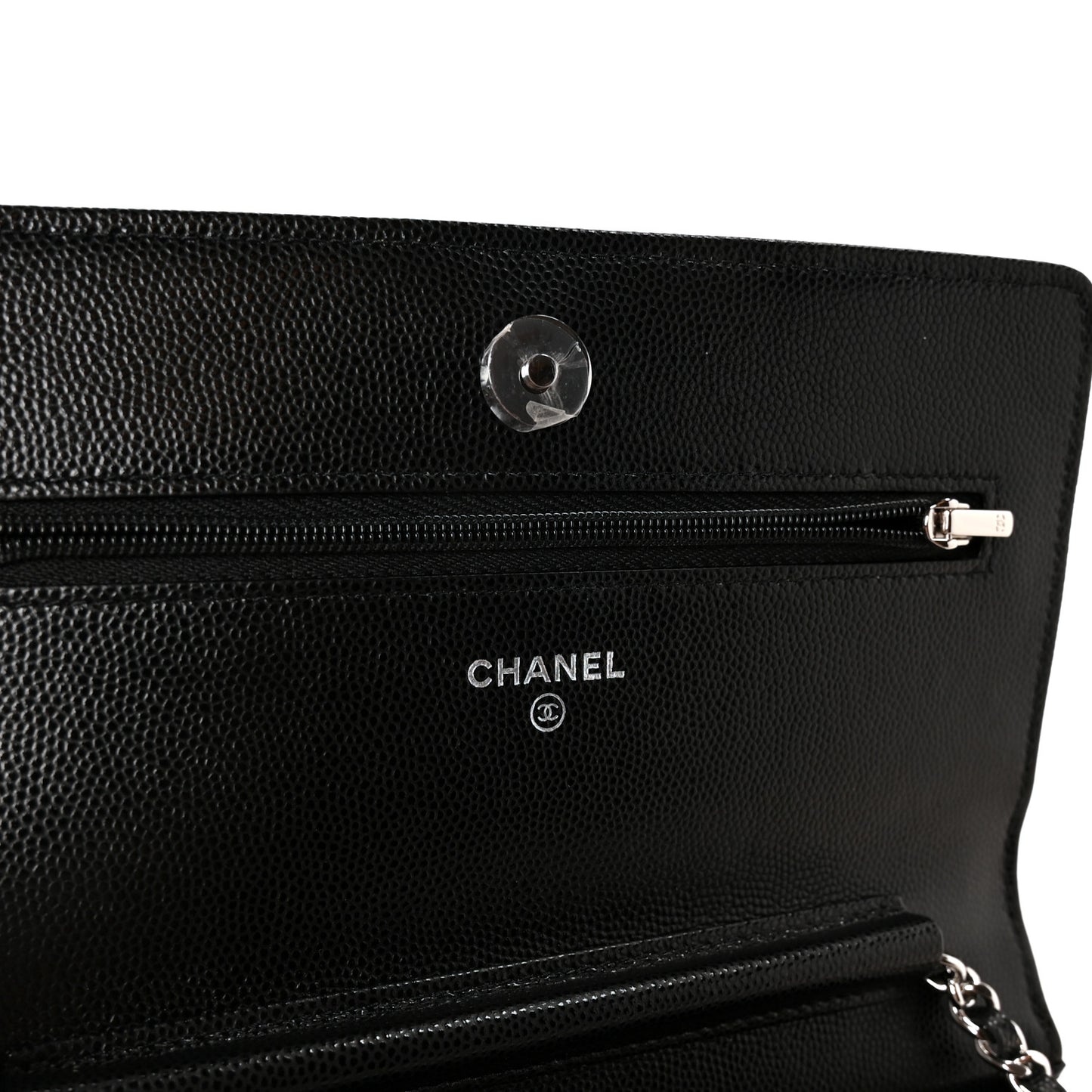 Caviar Quilted Chanel 19 Wallet On Chain WOC Black White