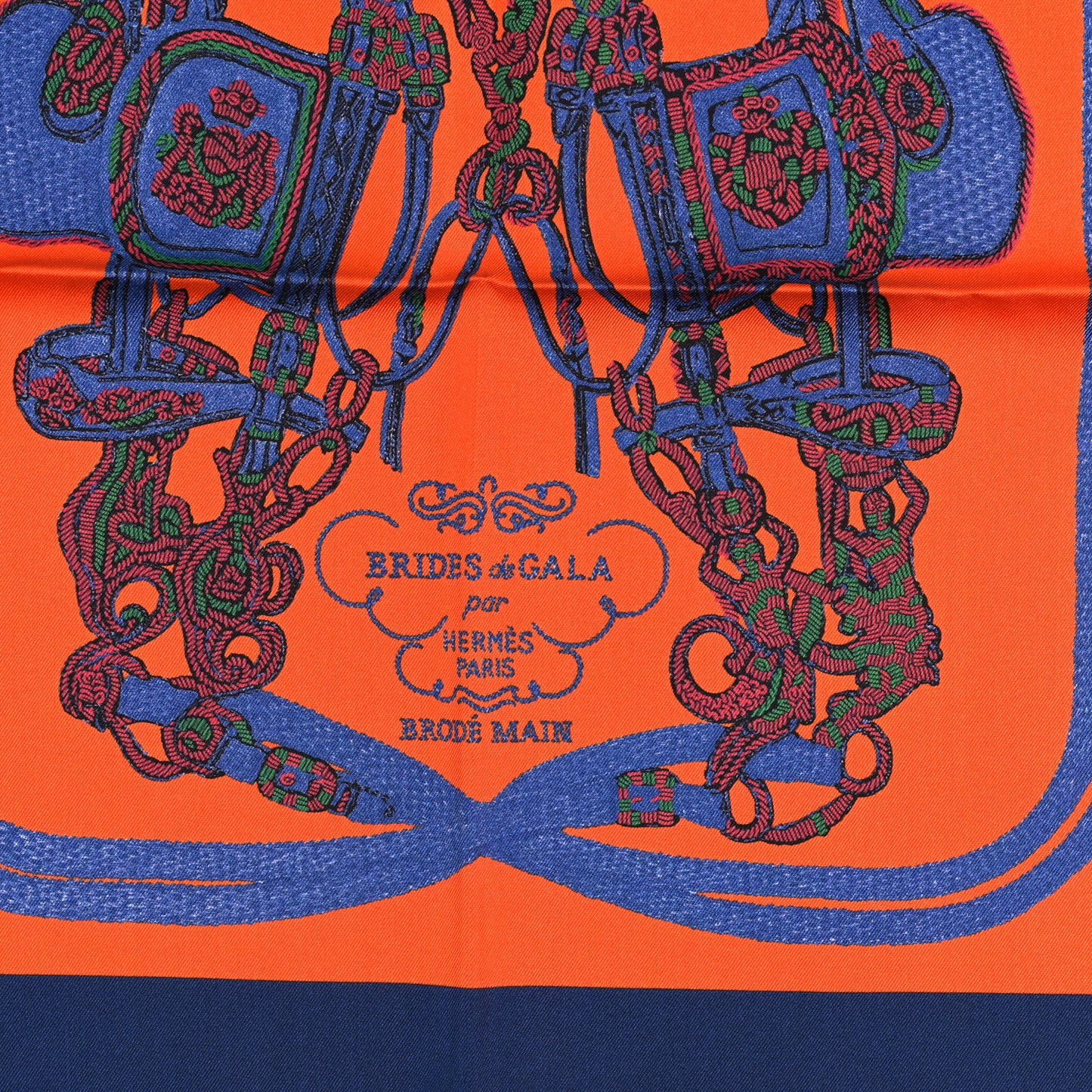 Silk Brides De Gala Scarf 45 Marine Orange Bleu Jean