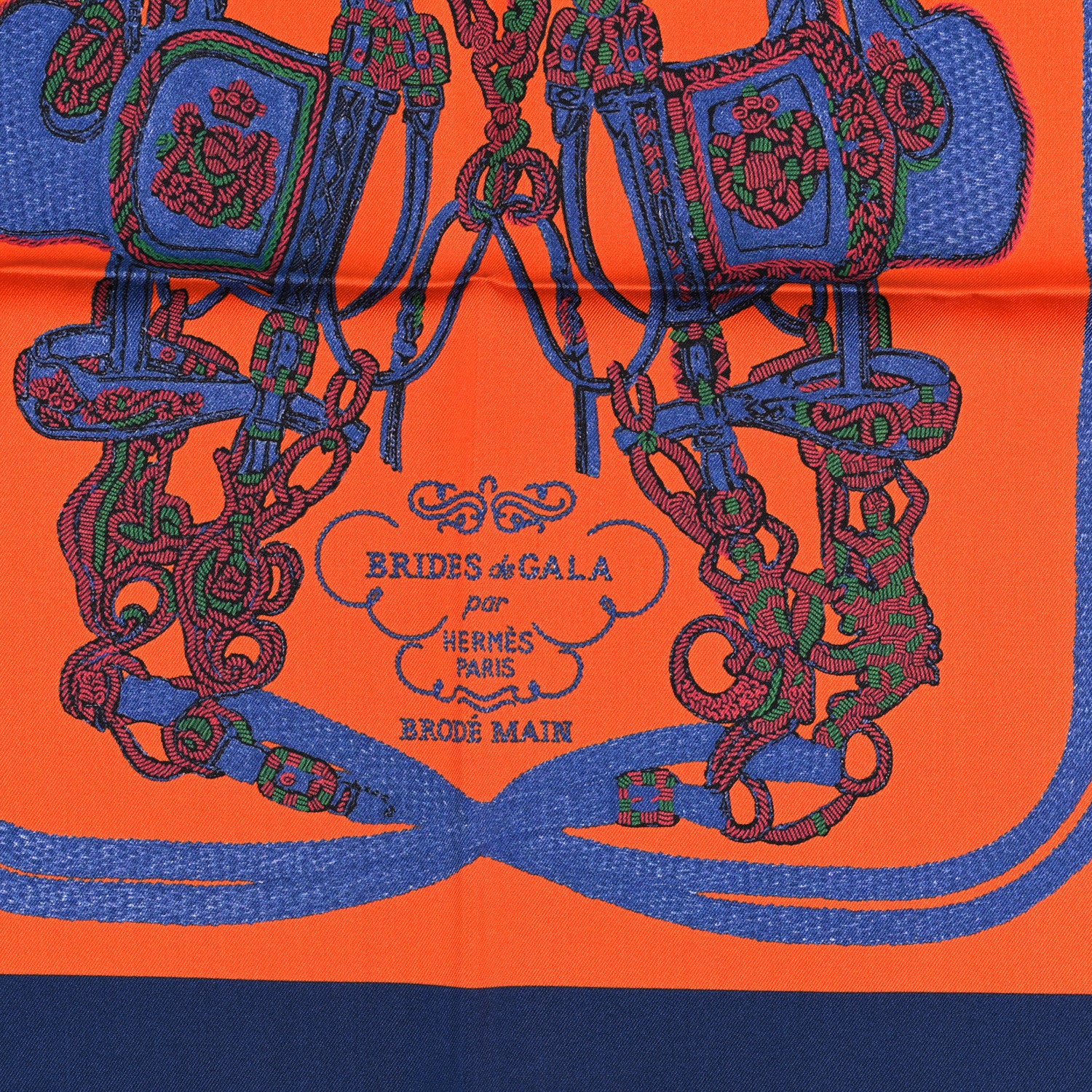 Hermes Silk Brides De Gala Scarf 45 Marine Orange Bleu Jean 2 of 3