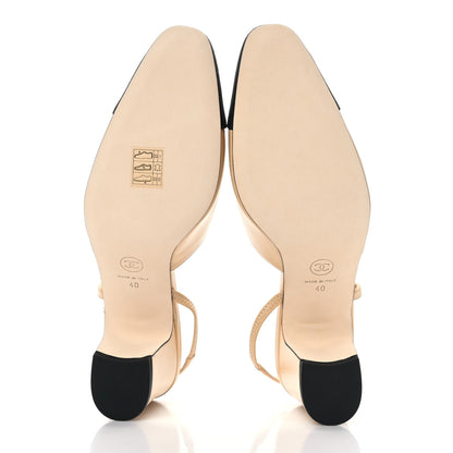 Chanel Goatskin Grosgrain Cap Toe CC Slingback Pumps 40 Beige Black 5 of 7