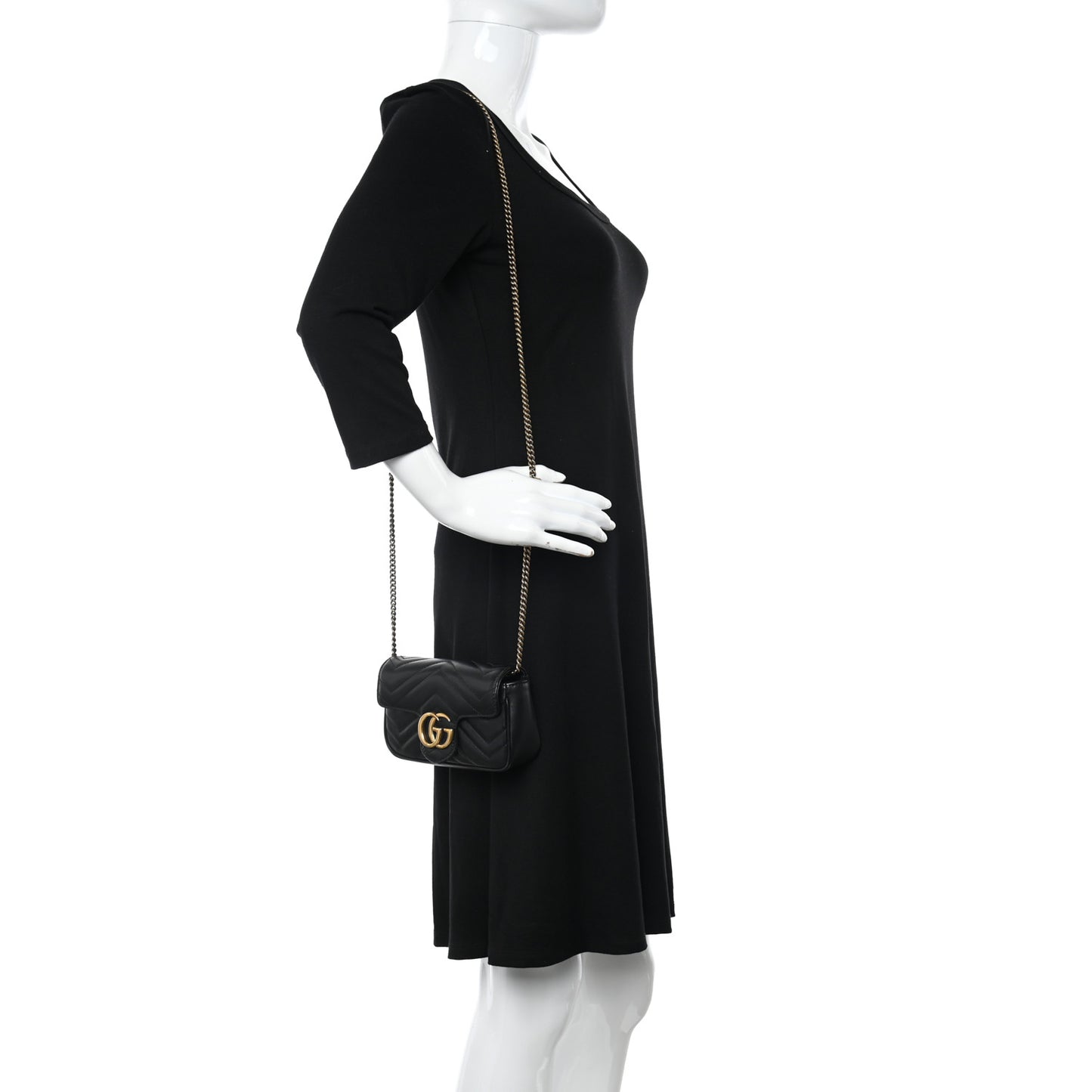 Calfskin Matelasse Super Mini GG Marmont Shoulder Bag Black