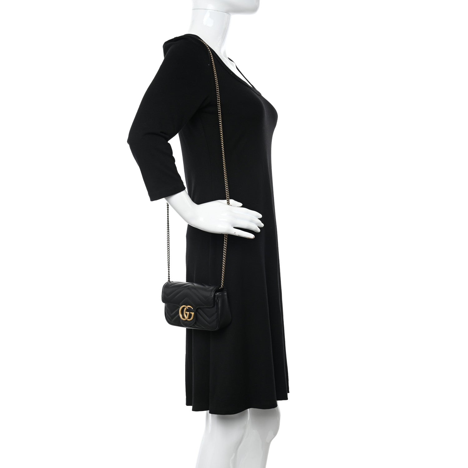 Gucci Calfskin Matelasse Super Mini GG Marmont Shoulder Bag Black 2 of 11