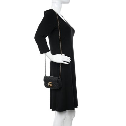 Gucci Calfskin Matelasse Super Mini GG Marmont Shoulder Bag Black 2 of 11