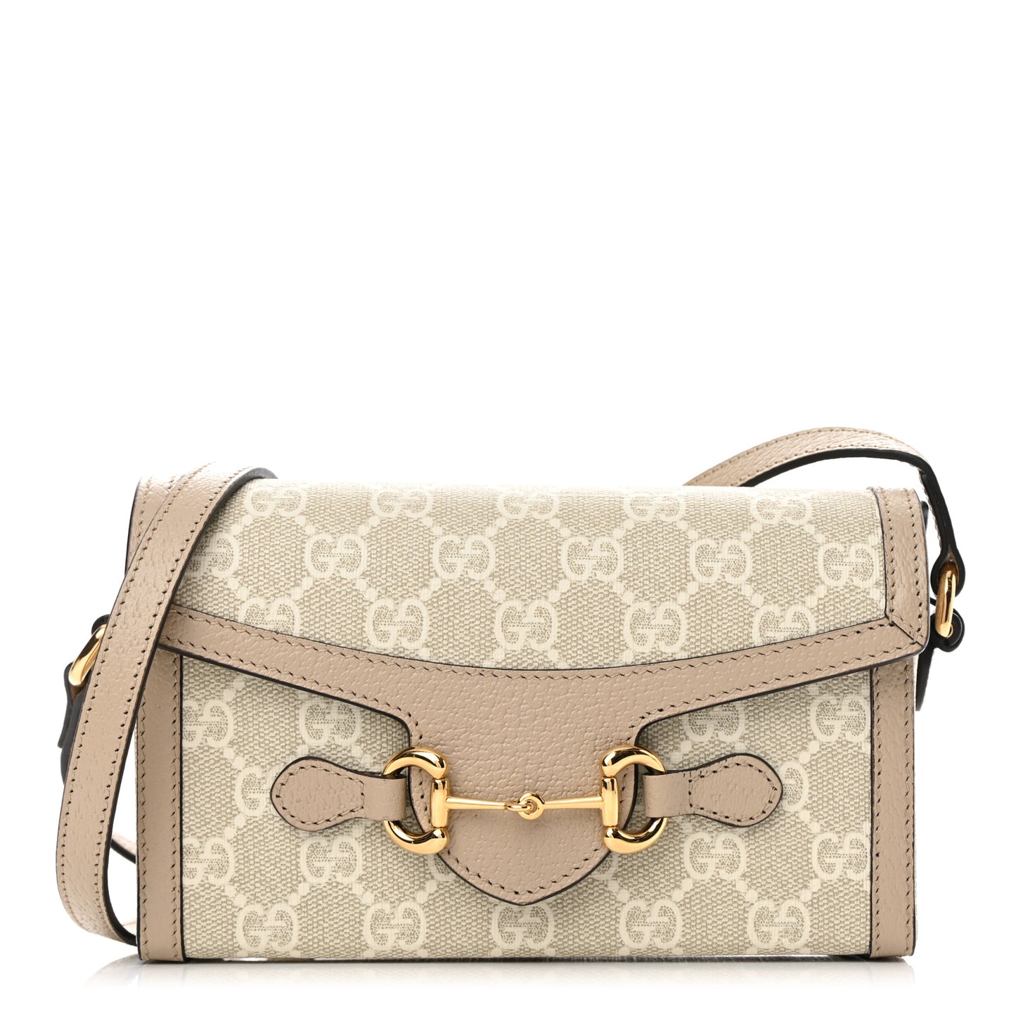 GG Supreme Monogram Textured Dollar Calfskin Mini Horsebit 1955 Shoulder Bag Beige Mystic White Oatmeal