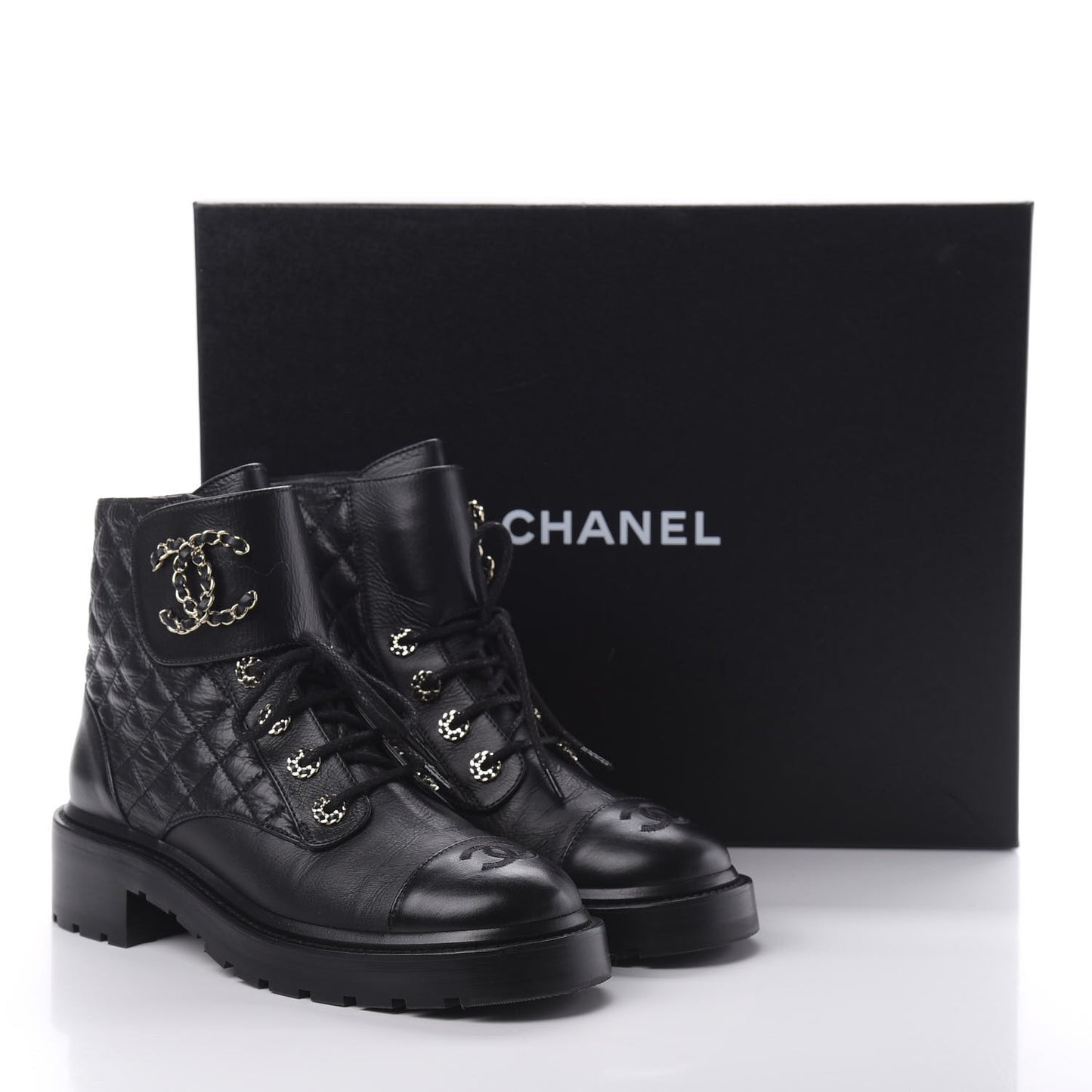 Shiny Goatskin Calfskin Quilted Lace Up Combat Boots 39 Black