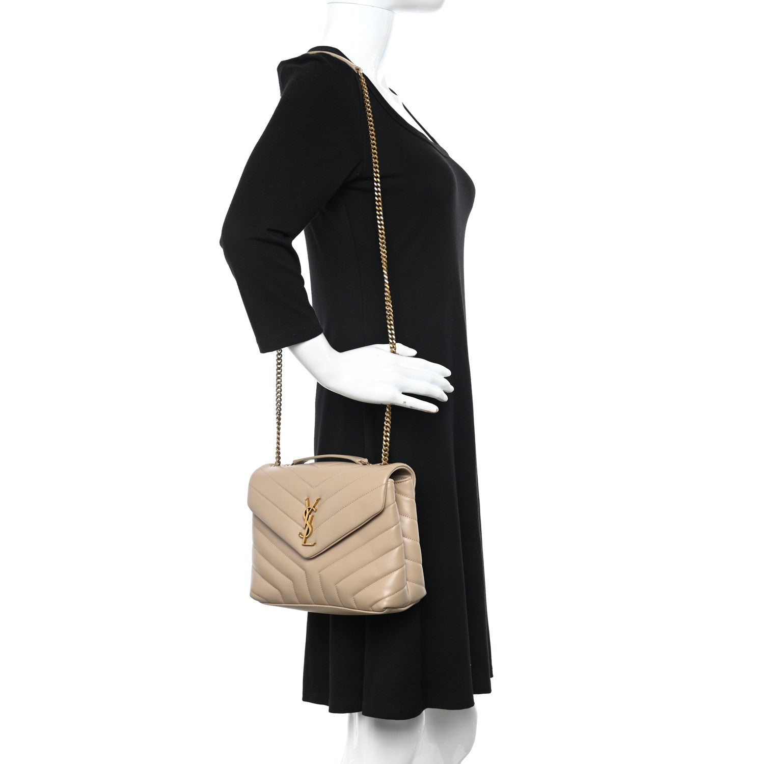 Saint Laurent Calfskin Y Quilted Monogram Small Loulou Chain Satchel Dark Beige 2 of 10