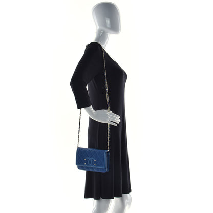 Chanel Caviar Quilted CC Filigree Wallet On Chain WOC Dark Blue 2 of 13