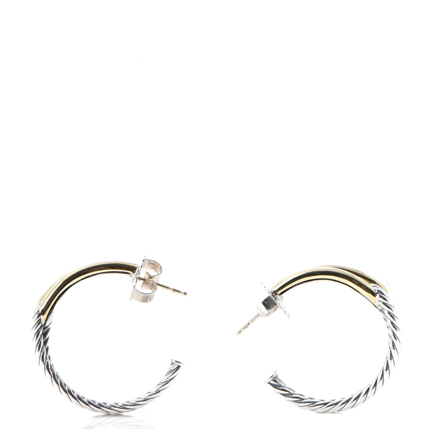 David Yurman Sterling Silver 18K Yellow Gold 30mm Labyrinth Hoop Earrings 3 of 7